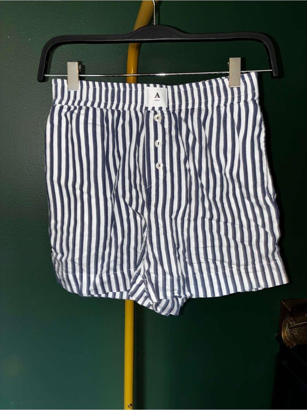 Anthropologie Navy and White Striped High-Waist Shorts